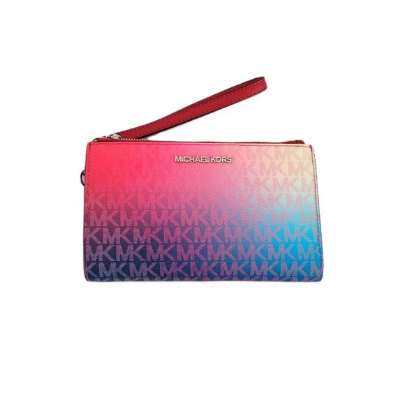 Michael Kors Jet Set Travel Large Double Zip Wristlet Clutch MK Dark Raspberry - Picture 3 of 7